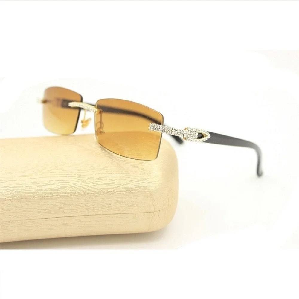 Men Buffs Sunglasses Hip Hop Street Rimless Brown Gradient Tint Diamond Iced New